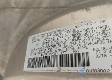 2002 Toyota Sienna Ce z USA, uszkodzony, nr VIN 4T3ZF19C22U451177